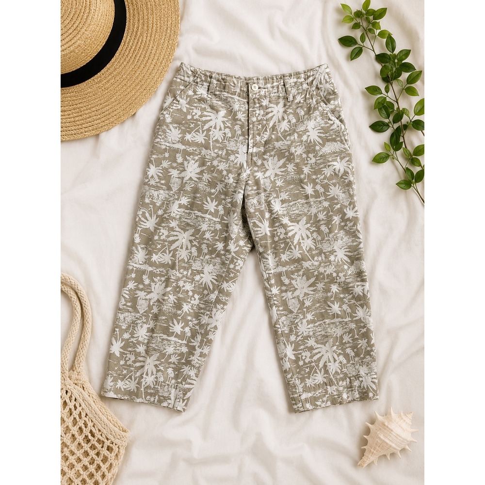 St Johns Bay Womens 6P Petite Tropical Palm Tree Print Cotton Chino Crop Pants